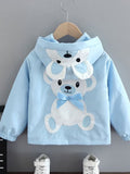 Girls' Spring/Autumn Windbreaker Jacket, Casual and Stylish Hooded Windbreaker for Middle and Older Toddlers, Little Kids' Cartoon Bear Top, Internet-Famous Style