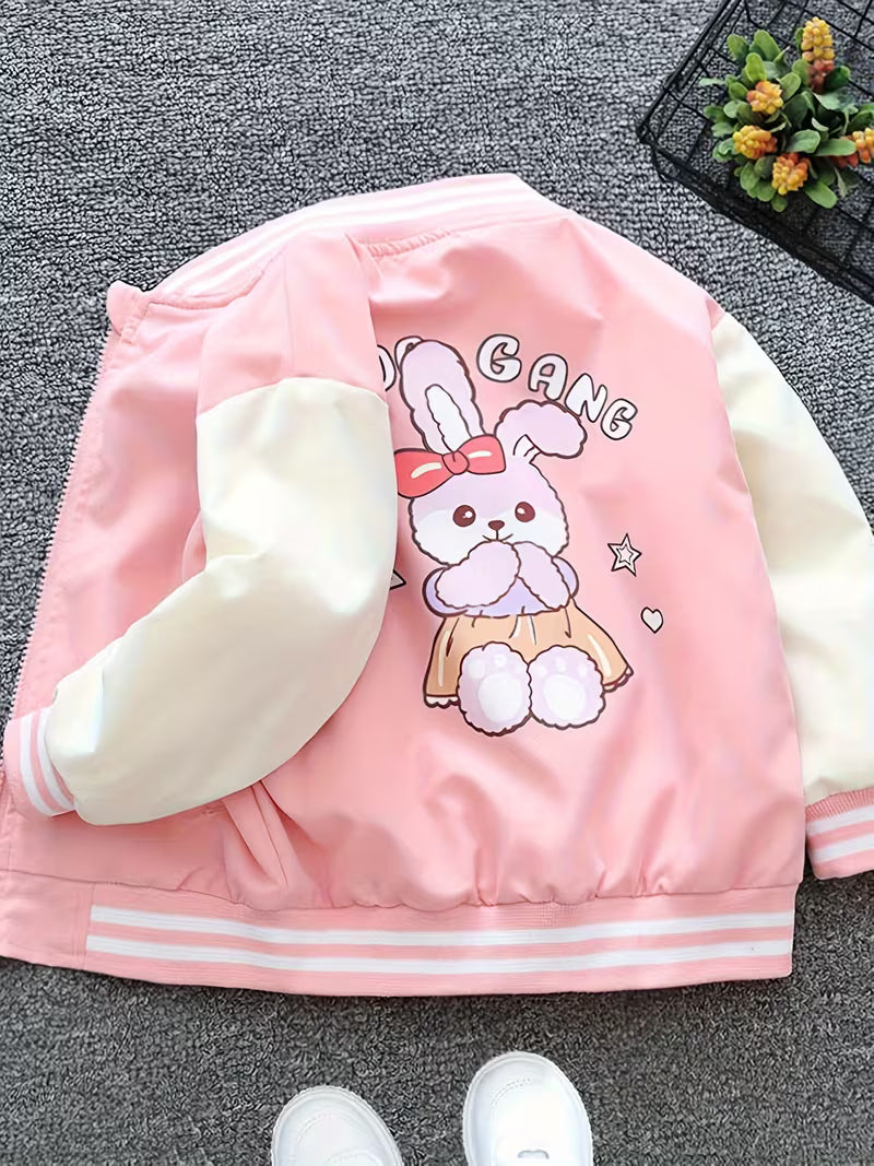 Girls' Baseball Jersey Spring/Autumn Style Jacket Girly Top Cartoon Print Versatile Jacket