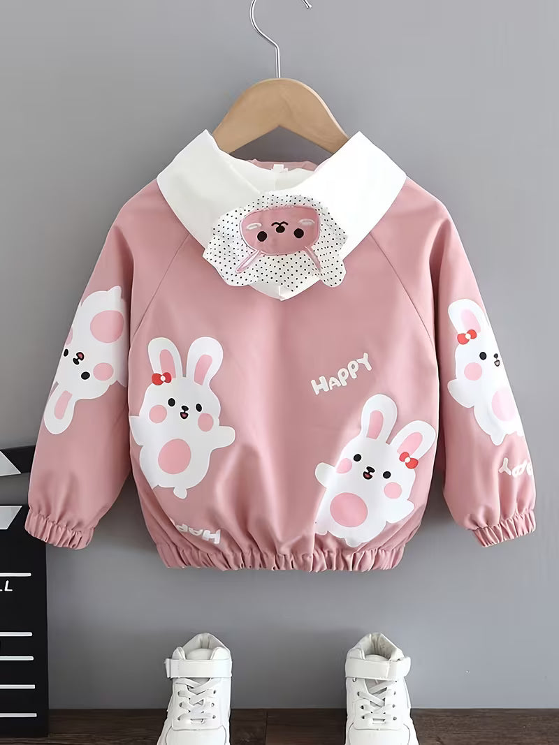 Girls' Autumn Jacket, Spring/Autumn Top for Toddlers and Young Children, Cute Casual Hoodie, Trendy Influencer-Style Windbreaker Jacket
