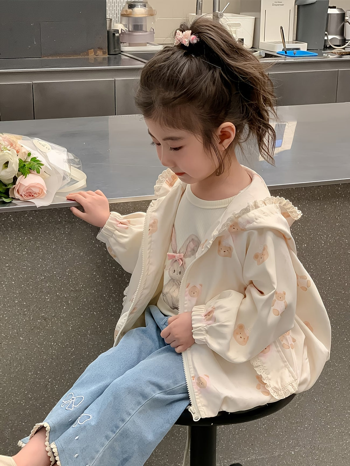 Spring/Autumn New Cute Sweet Fashion Casual Outdoor Travel Zip-Up Hooded Jacket for Girls, Exquisite Versatile Outwear for Kids