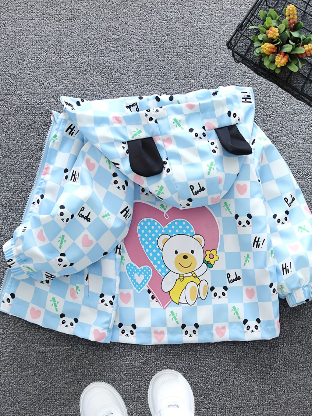 Boys And Girls, Spring And Autumn Outerwear, Cartoon All-Over Print Panda Hooded Windbreaker, Cute And Stylish Top, Trendy