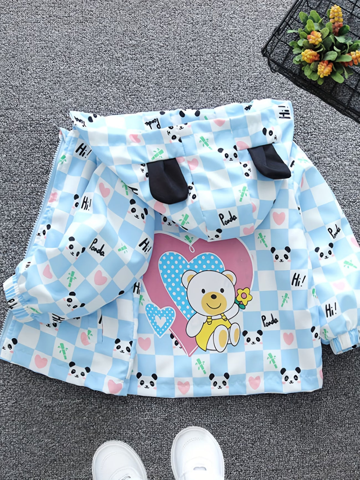 Boys And Girls, Spring And Autumn Outerwear, Cartoon All-Over Print Panda Hooded Windbreaker, Cute And Stylish Top, Trendy