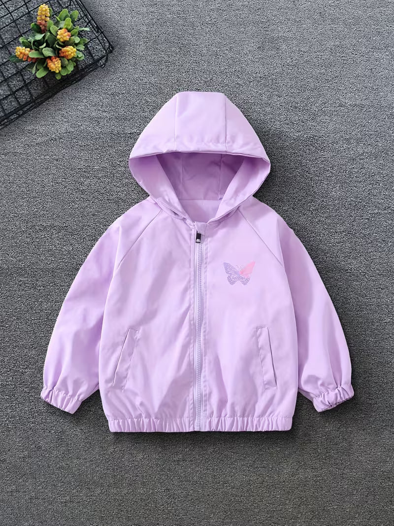 Spring And Autumn New Style Hooded Jacket for Older Girls, Featuring a Versatile Cartoon Leaf And Butterfly Print, Casual And Fashionable with a Loose Fit