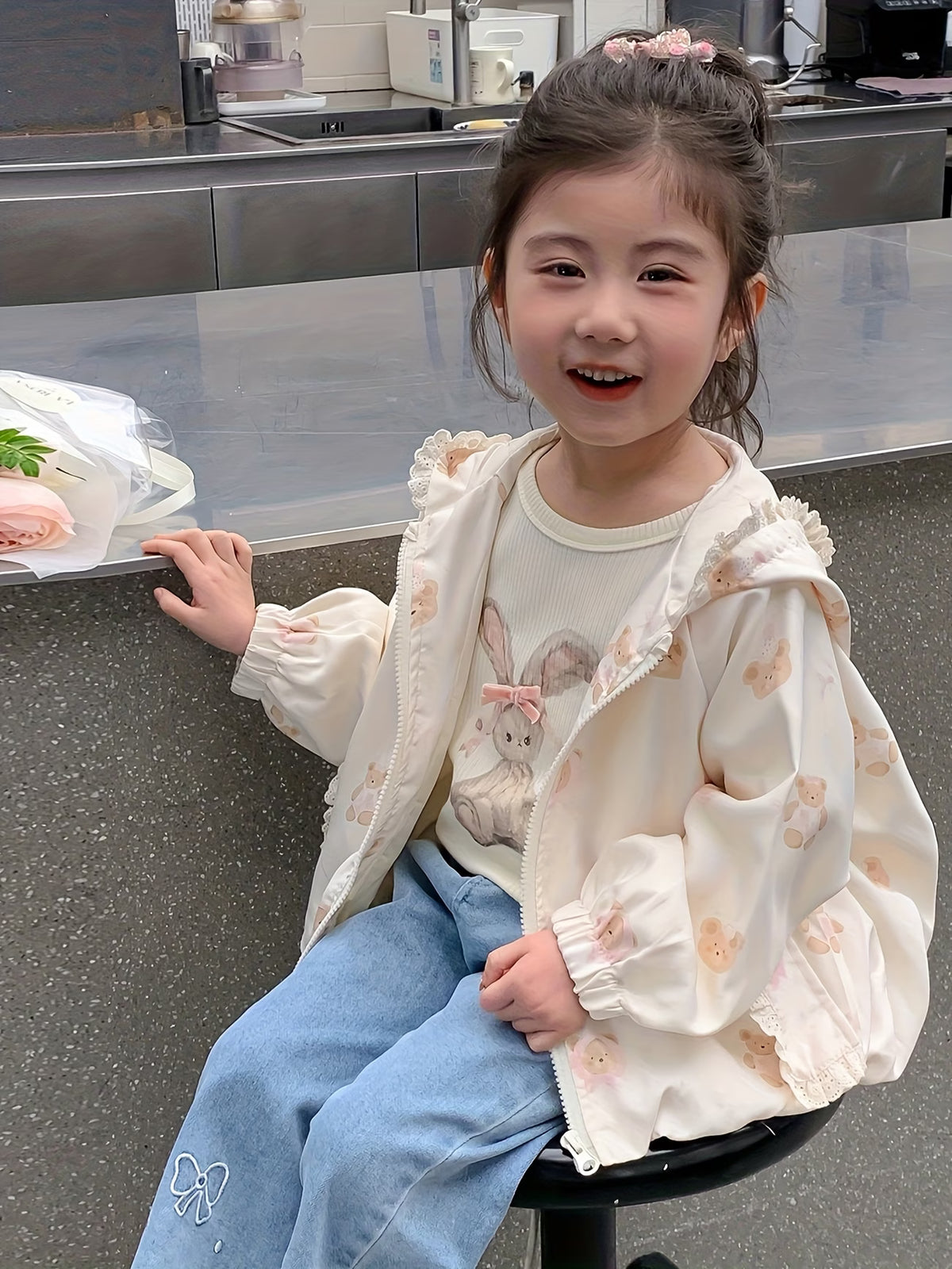 Spring/Autumn New Cute Sweet Fashion Casual Outdoor Travel Zip-Up Hooded Jacket for Girls, Exquisite Versatile Outwear for Kids