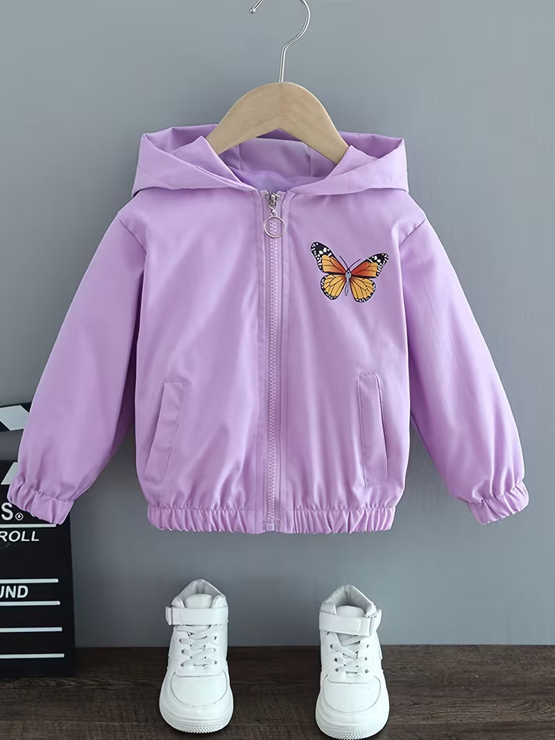 Girls' Mid-Big Kids Korean Style Hooded Casual Jacket Spring/Autumn New Top Butterfly Sequin Girly Jacket Autumn Wear