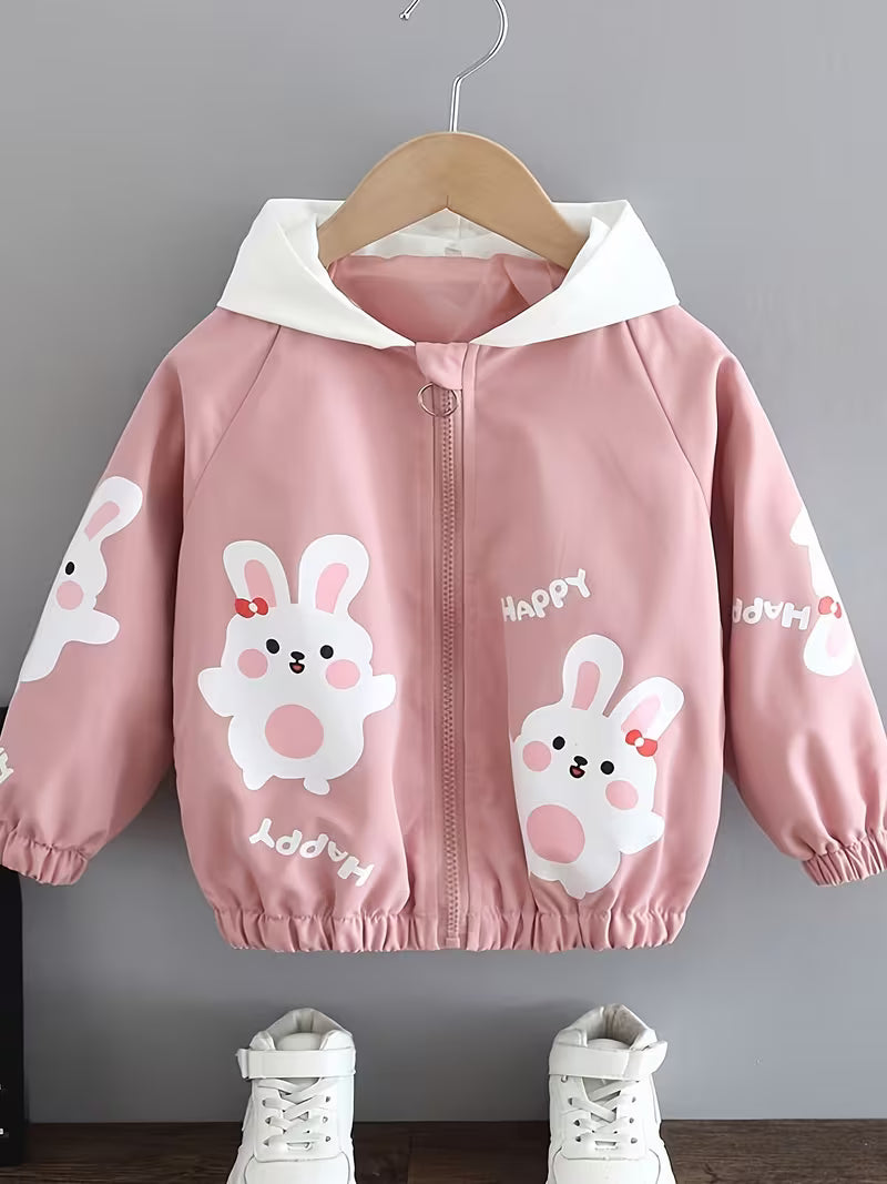 Girls' Autumn Jacket, Spring/Autumn Top for Toddlers and Young Children, Cute Casual Hoodie, Trendy Influencer-Style Windbreaker Jacket
