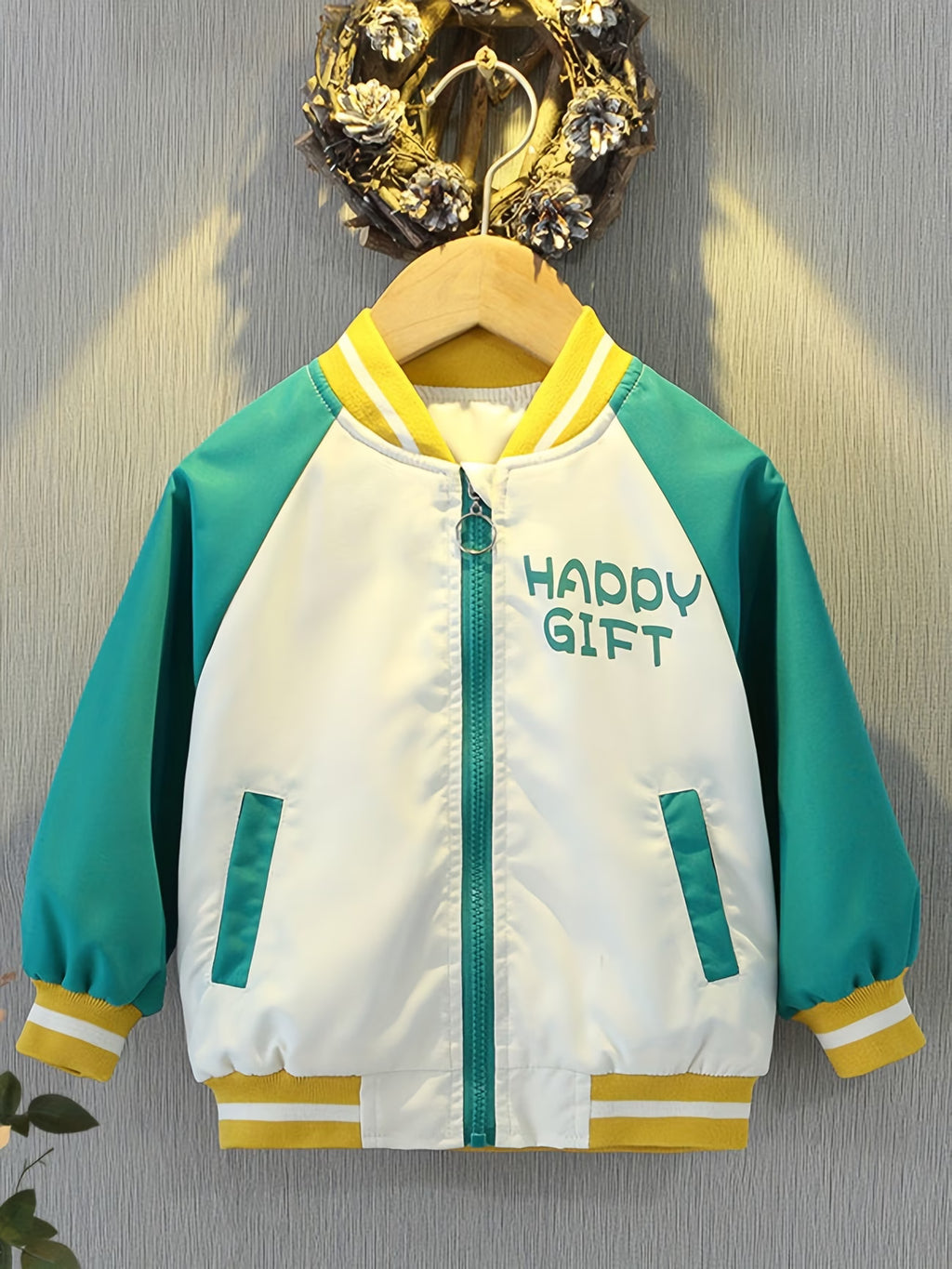 Girls' Spring/Autumn Cartoon Print Pink Bunny Jacket, Stylish Color-Block Patchwork Baseball Jacket, Cute Jacket