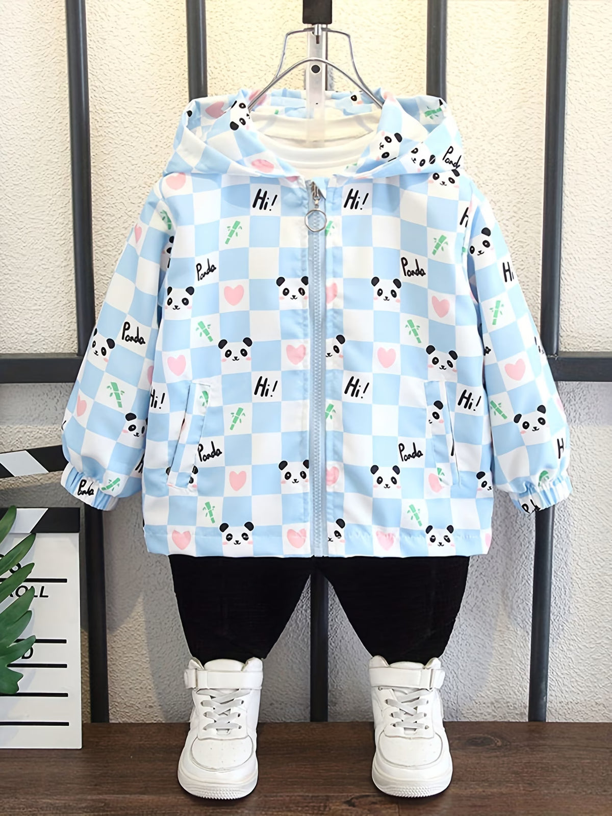 Boys And Girls, Spring And Autumn Outerwear, Cartoon All-Over Print Panda Hooded Windbreaker, Cute And Stylish Top, Trendy