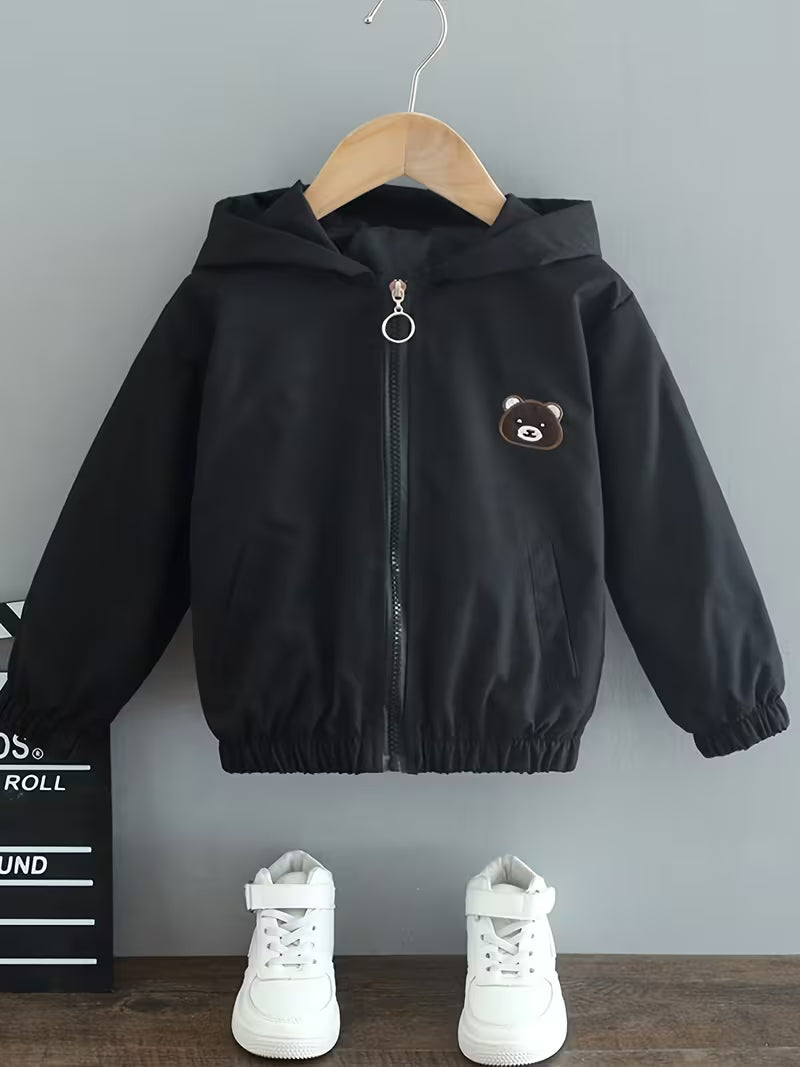 Boys' Autumn Bear Jacket, Lightweight Spring/Autumn Outfit, Stylish Hoodie, Casual Cute Top, Clothing for Boys