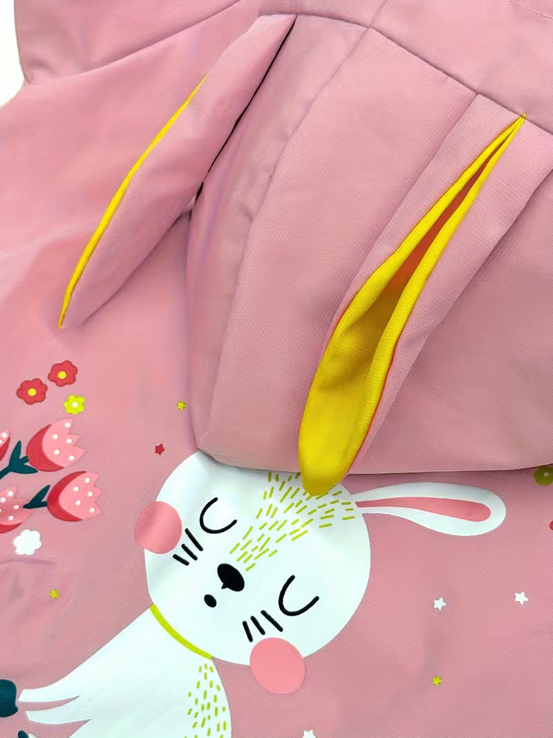 Kids Girls Spring Fall Thin Jacket with Lining, Girly Hooded Zip-Up Coat, Cartoon Print Top