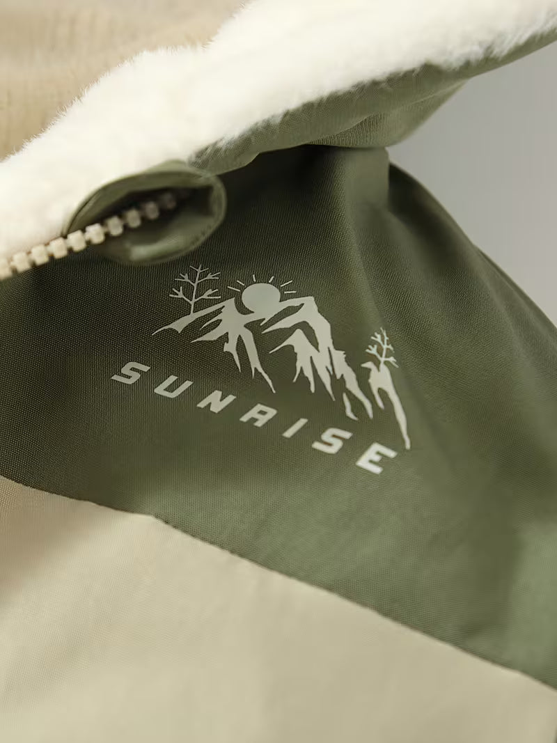 New Autumn/Winter -Lined Thickened Windproof Zipper Hooded Jacket for Girls, Korean-Style Fashionable Outerwear, Also Suitable for Boys, Featuring a Stylish Landscape Print Design