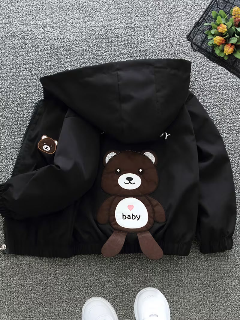 Boys' Autumn Bear Jacket, Lightweight Spring/Autumn Outfit, Stylish Hoodie, Casual Cute Top, Clothing for Boys