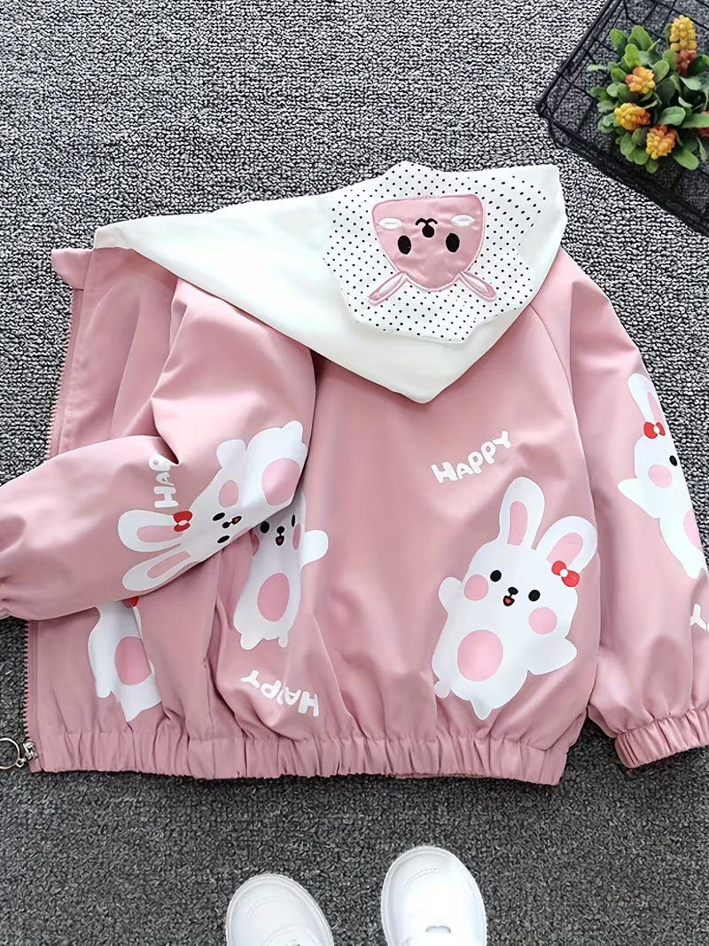 Girls' Autumn Jacket, Spring/Autumn Top for Toddlers and Young Children, Cute Casual Hoodie, Trendy Influencer-Style Windbreaker Jacket