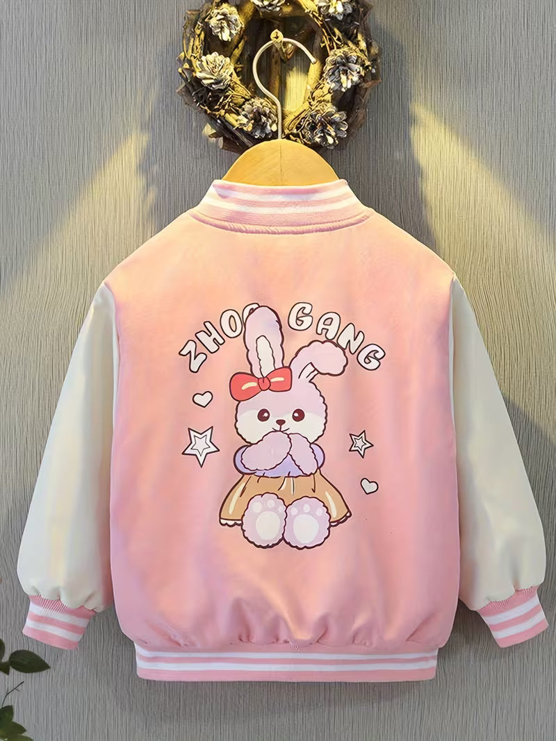 Girls' Baseball Jersey Spring/Autumn Style Jacket Girly Top Cartoon Print Versatile Jacket