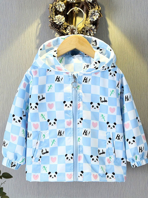 Boys And Girls, Spring And Autumn Outerwear, Cartoon All-Over Print Panda Hooded Windbreaker, Cute And Stylish Top, Trendy