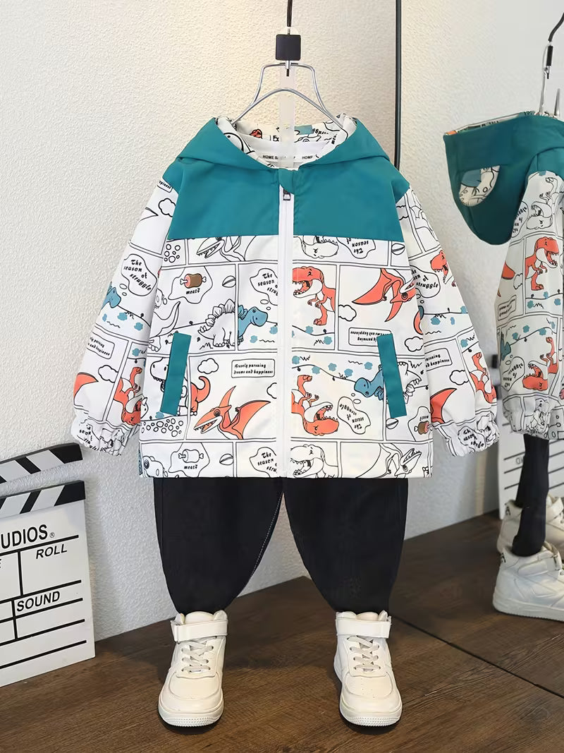 Spring/Autumn New Style Jacket for Girls, Korean-Style Versatile Fashionable Simple Cartoon All-Over Print Trendy Cool Little Pterosaur, Unisex Trendy Item, Loose Fit