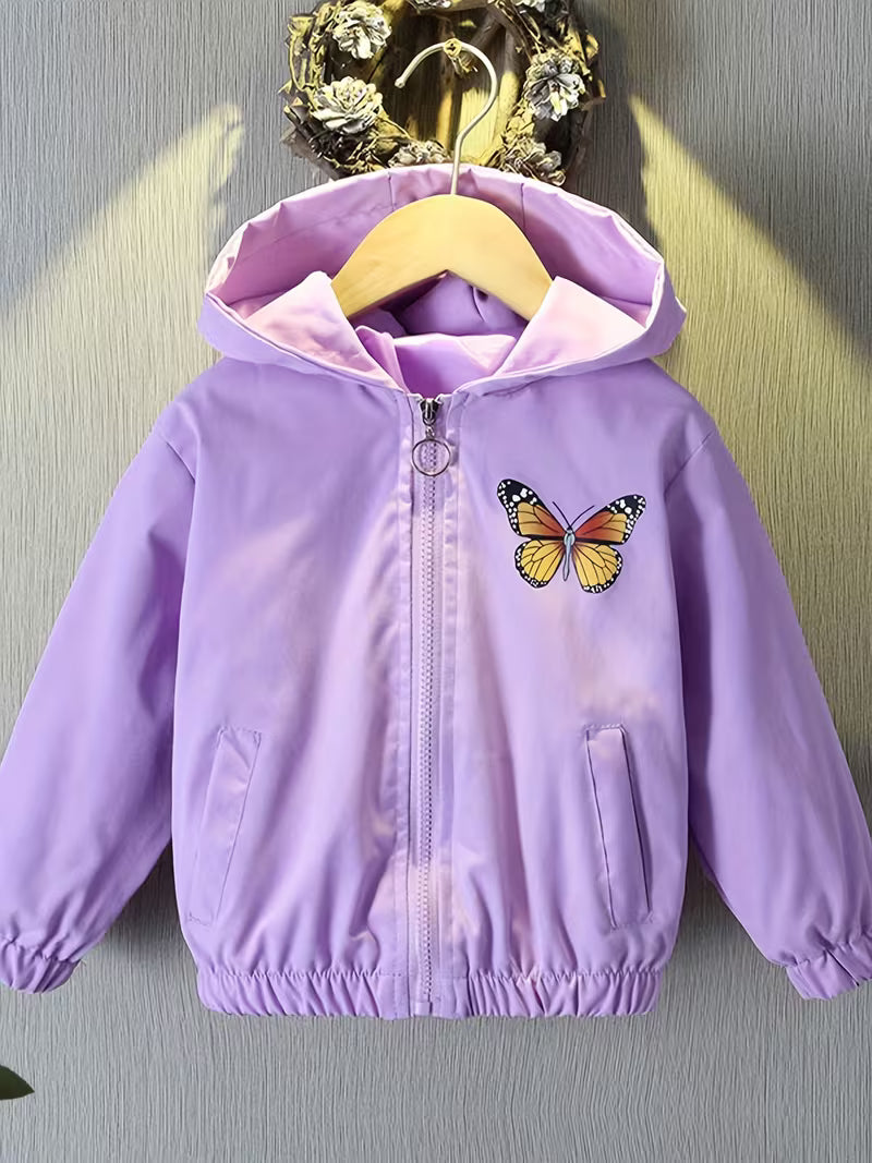 Girls' Mid-Big Kids Korean Style Hooded Casual Jacket Spring/Autumn New Top Butterfly Sequin Girly Jacket Autumn Wear