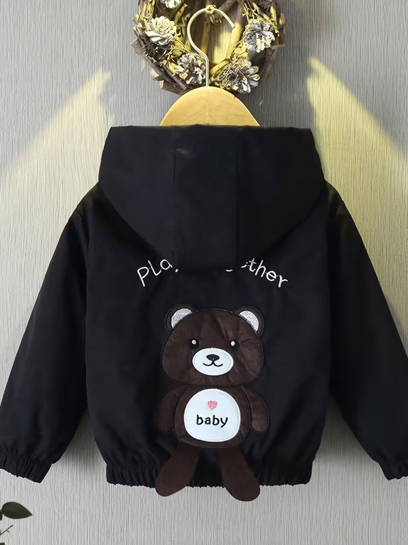 Boys' Autumn Bear Jacket, Lightweight Spring/Autumn Outfit, Stylish Hoodie, Casual Cute Top, Clothing for Boys