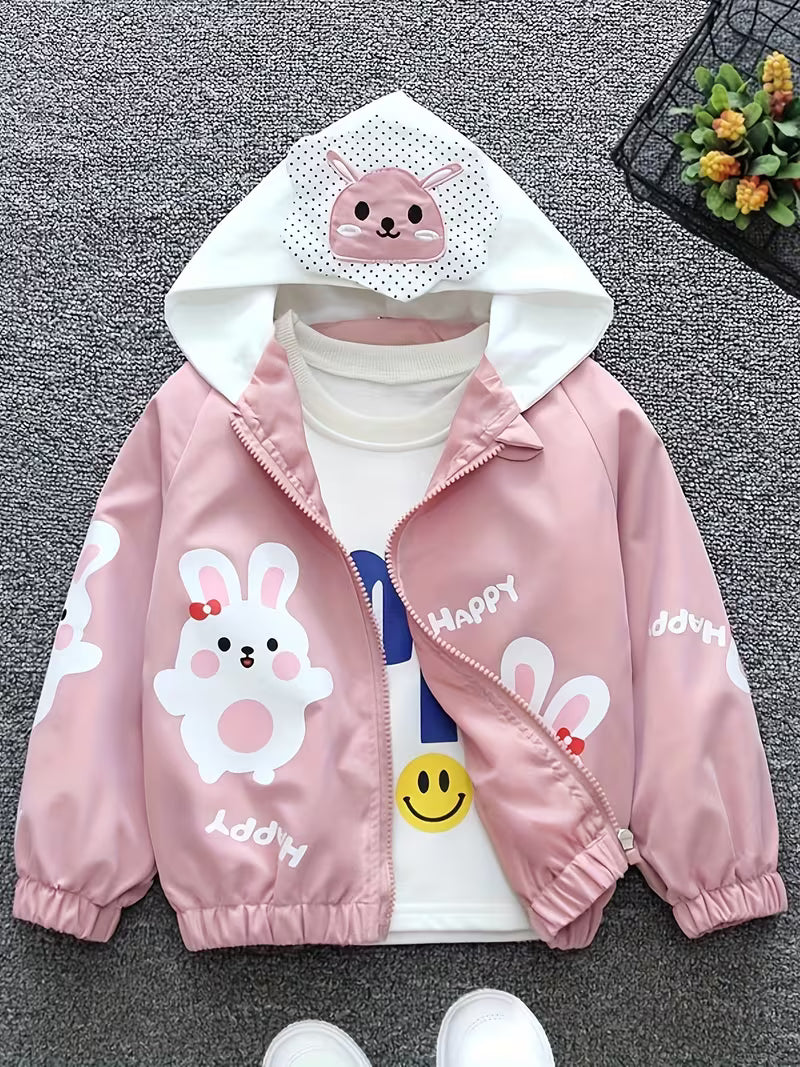 Girls' Autumn Jacket, Spring/Autumn Top for Toddlers and Young Children, Cute Casual Hoodie, Trendy Influencer-Style Windbreaker Jacket