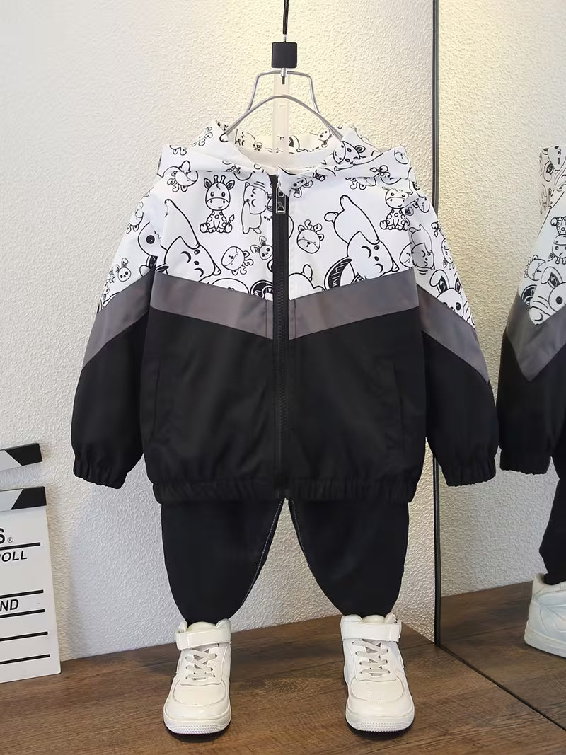 Spring/Autumn Series New Korean Style Versatile Fashion Simple Medium to Large Girls' Cute Cartoon Rabbit Print Hooded Jacket for Boys and Girls Outdoor Wear