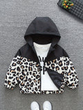 Spring/Autumn New Comfortable Versatile Trendy Korean Style Loose Fit Girls' Casual Fashion Leopard Print Outdoor Travel Play Jacket with Hood and Zipper