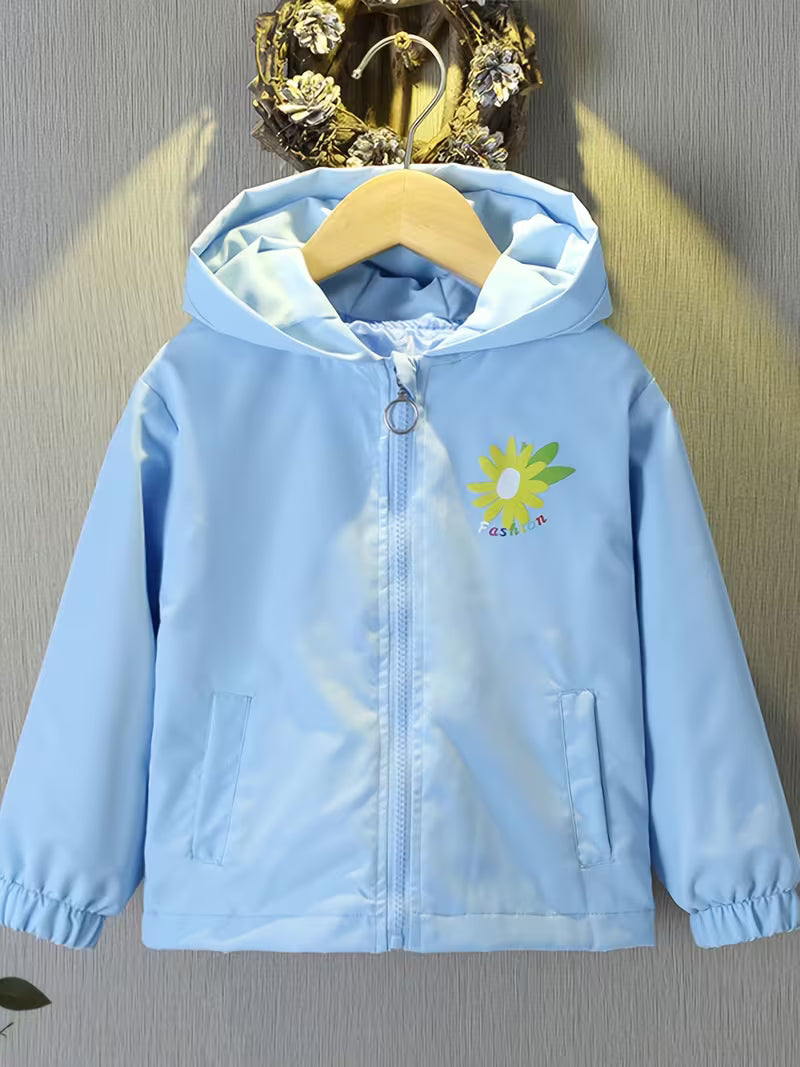 Girls' Spring/Autumn Windbreaker Jacket, Casual and Stylish Hooded Windbreaker for Middle and Older Toddlers, Little Kids' Cartoon Bear Top, Internet-Famous Style