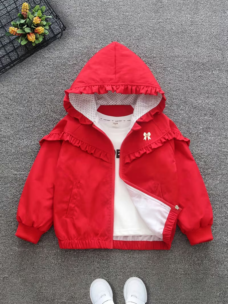 Girls' Spring/Autumn Jacket with Cartoon Butterfly Print, New Stylish Children's Spring Outerwear, Fashionable Casual Jacket Top, Spring Windbreaker