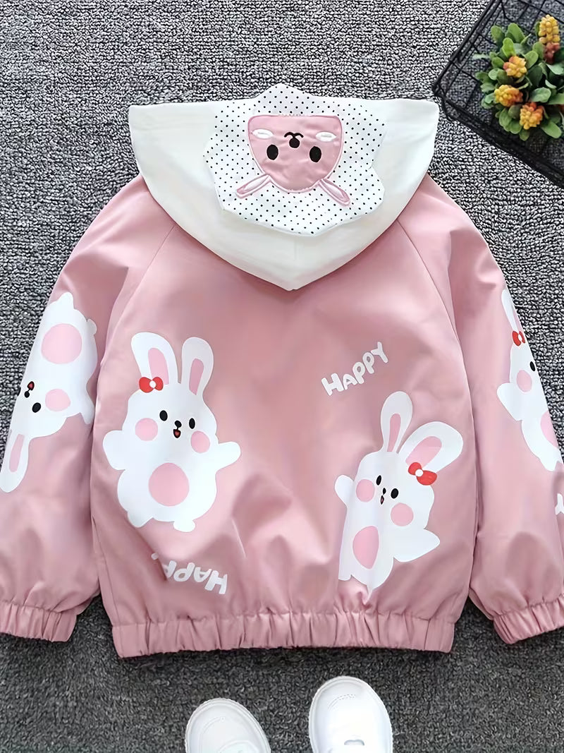 Girls' Autumn Jacket, Spring/Autumn Top for Toddlers and Young Children, Cute Casual Hoodie, Trendy Influencer-Style Windbreaker Jacket