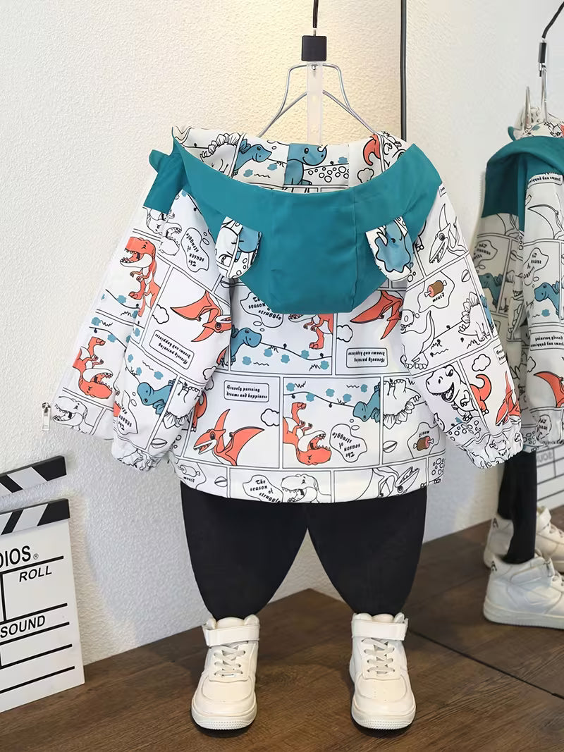 Spring/Autumn New Style Jacket for Girls, Korean-Style Versatile Fashionable Simple Cartoon All-Over Print Trendy Cool Little Pterosaur, Unisex Trendy Item, Loose Fit