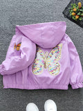Girls' Mid-Big Kids Korean Style Hooded Casual Jacket Spring/Autumn New Top Butterfly Sequin Girly Jacket Autumn Wear