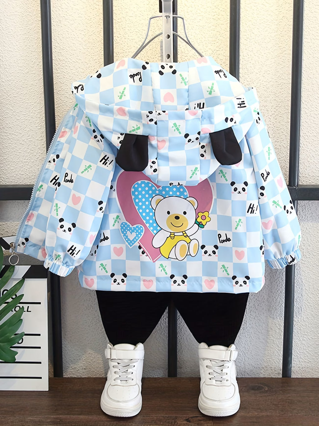 Boys And Girls, Spring And Autumn Outerwear, Cartoon All-Over Print Panda Hooded Windbreaker, Cute And Stylish Top, Trendy
