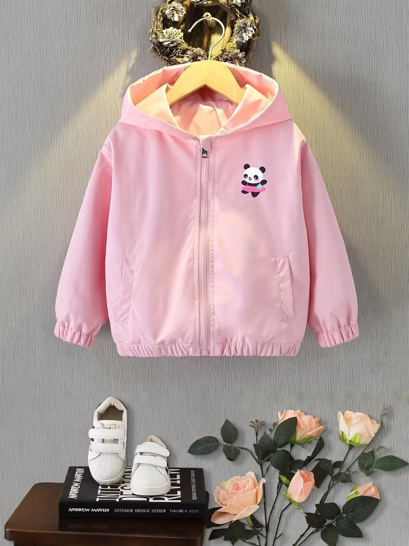 Spring/Autumn New Comfortable Versatile Fashion Korean Style Loose Girls' Hooded Jacket, Zipper Trendy Cute Print Design, Exquisite Outdoor