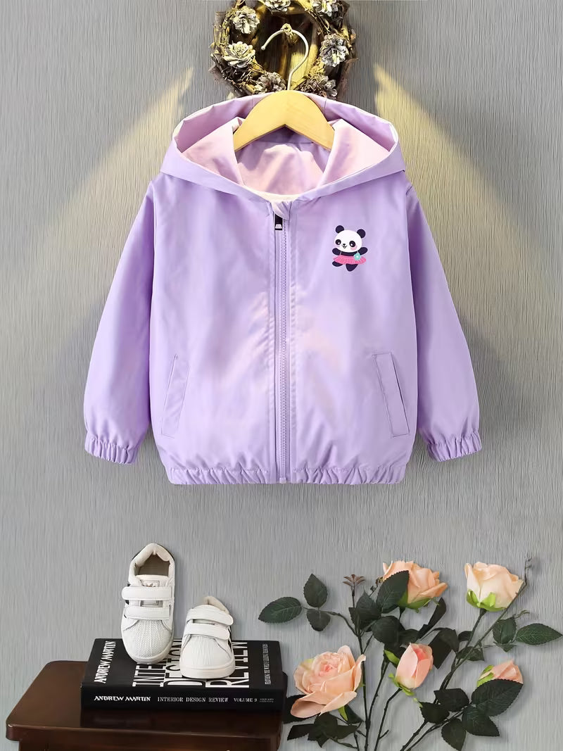 Spring/Autumn New Comfortable Versatile Fashion Korean Style Loose Girls' Hooded Jacket, Zipper Trendy Cute Print Design, Exquisite Outdoor