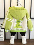 Girls' Spring And Autumn Hooded Jacket with Rabbit Cartoon Print, Stylish Thin Windbreaker for Casual Wear