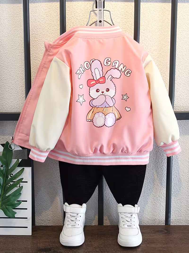 Girls' Baseball Jersey Spring/Autumn Style Jacket Girly Top Cartoon Print Versatile Jacket
