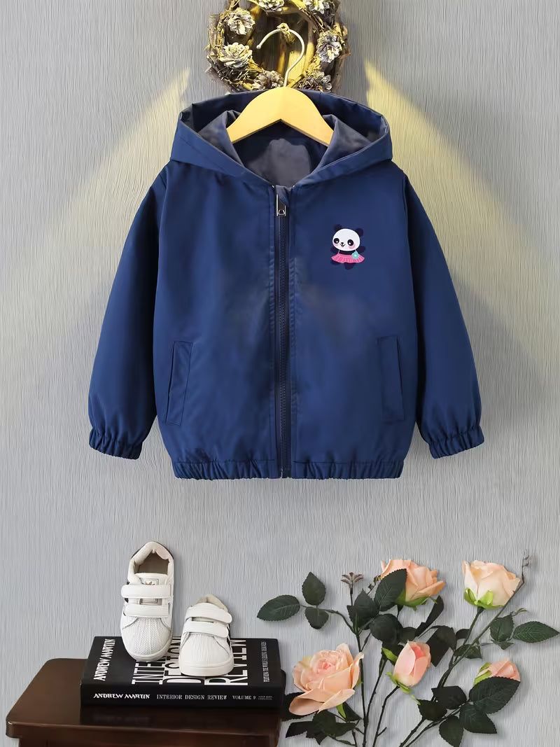 Spring/Autumn New Comfortable Versatile Fashion Korean Style Loose Girls' Hooded Jacket, Zipper Trendy Cute Print Design, Exquisite Outdoor
