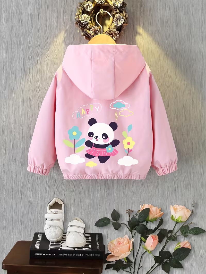 Spring/Autumn New Comfortable Versatile Fashion Korean Style Loose Girls' Hooded Jacket, Zipper Trendy Cute Print Design, Exquisite Outdoor